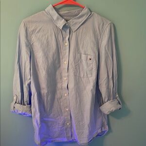 Tommy Hilfiger Womens Blue Casual Button Down Shirt
